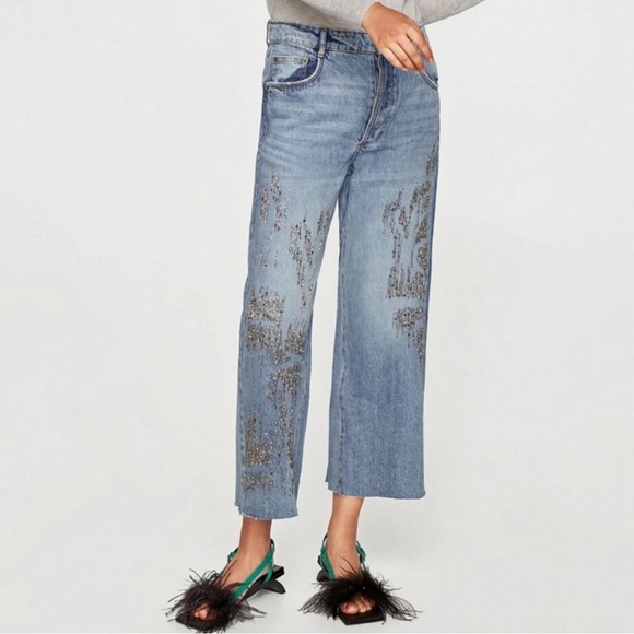 Zara Beaded Denim Jeans - Picture 1 of 8